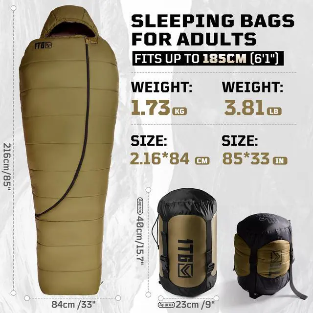 Alt view image 6 of 7 - Mummy Sleeping Bag for Adults, 25-36 Cold Weather Backpacking Sleeping Bag, Lightweight 3-4 Season Winter Camp Bag with Adjustable Hood & Compression Sack, Machine Washable