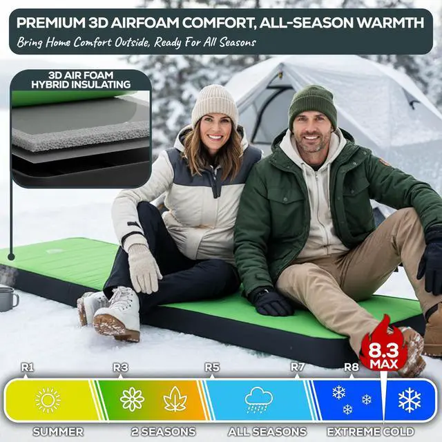 Alt view image 5 of 7 - Artemis 8.3 R-Value Self Inflating Sleeping Pad CampingAir Mattress CampingMattress Pad 4 Season 3D Air Foam 4" Thick Insulated Inflatable Foam Sleeping Mat for Luxury Camp/Car/Cot/Tent