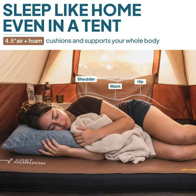 Alt view image 2 of 7 - Air & Foam Camping Mattress, Self-Inflating Sleeping Pad, 4.5" Thick, with Pump Sack, Single