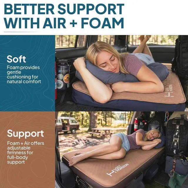 Alt view image 3 of 7 - Air & Foam Camping Mattress, Self-Inflating Sleeping Pad, 4.5" Thick, with Pump Sack, Single