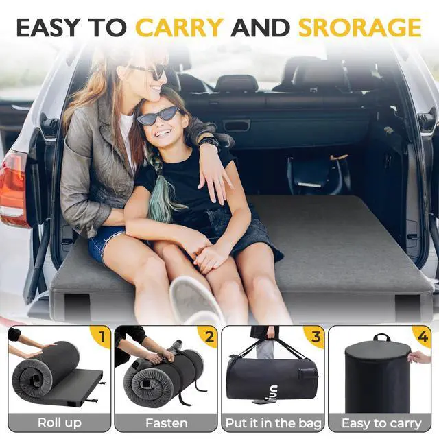 Alt view image 5 of 7 - 3 Inch CertiPUR-US Memory Foam Camping Mattress, Waterproof Roll up Sleeping Pad for Adults, Comfortable Thick Floor Sleeping Mats for Car Truck Tent with Removable Travel Bag, Single