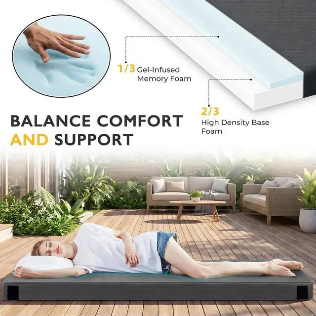 Alt view image 4 of 7 - 3 Inch CertiPUR-US Memory Foam Camping Mattress, Waterproof Roll up Sleeping Pad for Adults, Comfortable Thick Floor Sleeping Mats for Car Truck Tent with Removable Travel Bag, Single