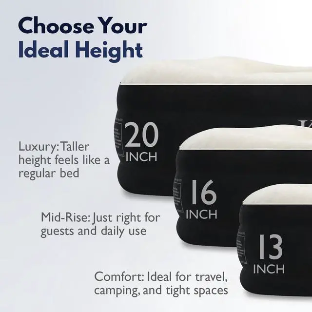 Alt view image 3 of 7 - 16" Queen Air Mattress with Built-in High-Speed Pump - CNN Underscored Top Pick, Sleeps Like a Real Bed, Inflates in 2 Minutes, 600 lb Capacity for Guests, Camping, Home, 1-Year Warranty
