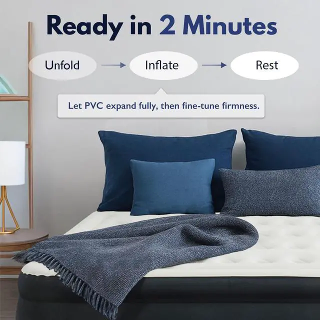 Alt view image 4 of 7 - 16" Queen Air Mattress with Built-in High-Speed Pump - CNN Underscored Top Pick, Sleeps Like a Real Bed, Inflates in 2 Minutes, 600 lb Capacity for Guests, Camping, Home, 1-Year Warranty