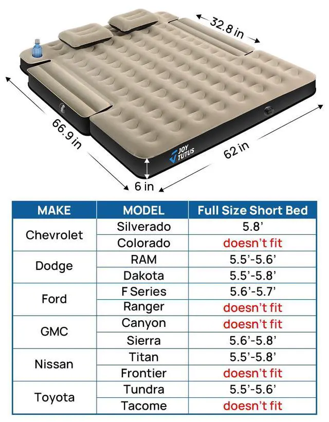 Alt view image 2 of 7 - Truck Bed Mattress for 5.5-5.8Ft, Full Size Inflatable Mattress Pickup Short Beds for Outdoor Camping, with Carry Bag & Cup Holder & Cavity Design, Camel&Black