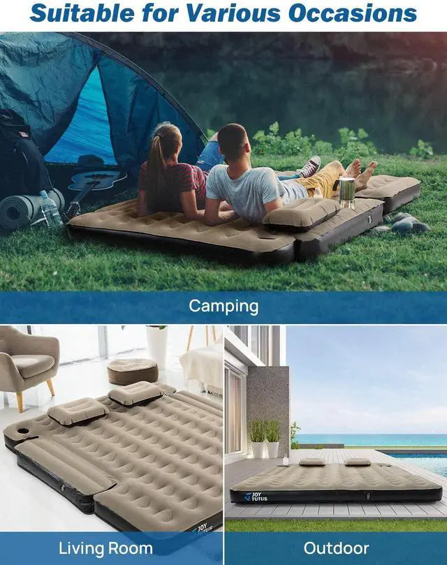 Alt view image 7 of 7 - Truck Bed Mattress for 5.5-5.8Ft, Full Size Inflatable Mattress Pickup Short Beds for Outdoor Camping, with Carry Bag & Cup Holder & Cavity Design, Camel&Black