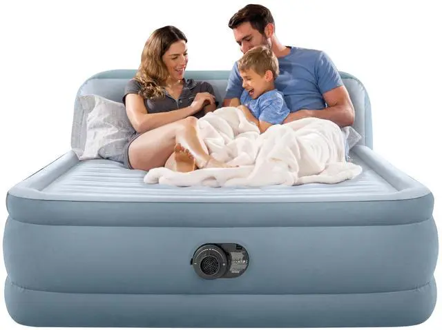 Main image of 64449ED Dura-Beam Deluxe Plush Air Mattress with Headboard: Fiber-Tech - Queen Size - Built-in Electric Pump - 18in Bed Height - 600lb Weight Capacity