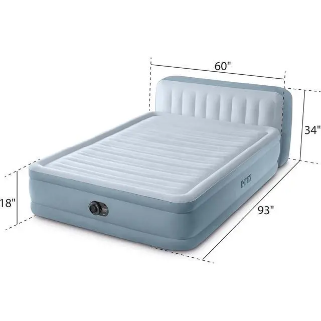 Alt view image 3 of 7 - 64449ED Dura-Beam Deluxe Plush Air Mattress with Headboard: Fiber-Tech - Queen Size - Built-in Electric Pump - 18in Bed Height - 600lb Weight Capacity