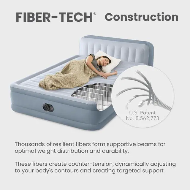 Alt view image 6 of 7 - 64449ED Dura-Beam Deluxe Plush Air Mattress with Headboard: Fiber-Tech - Queen Size - Built-in Electric Pump - 18in Bed Height - 600lb Weight Capacity