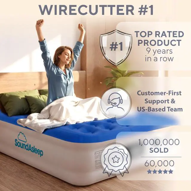 Alt view image 5 of 7 - Dream Series Luxury Air Mattress with ComfortCoil Technology & Built-in High Capacity Pump for Home & Camping- Double Height, Adjustable, Inflatable Blow Up, Portable - Queen Size