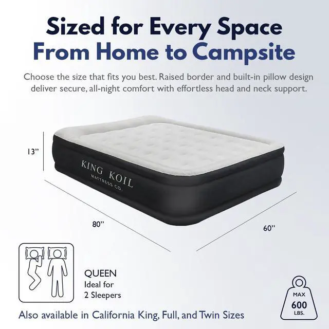Alt view image 2 of 7 - 13" Queen Air Mattress with Built-in High-Speed Pump - CNN Underscored Top Pick, Sleeps Like a Real Bed, Inflates in 2 Minutes, 600 lb Capacity for Guests, Camping, Home, 1-Year Warranty
