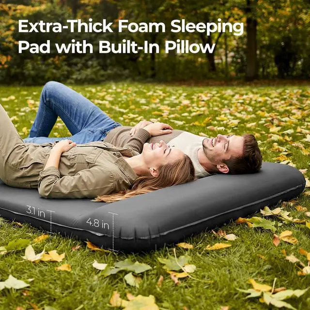 Alt view image 5 of 7 - Self Inflating Sleeping Pad with Electric Pump, 3.15" Memory Foam Camping Pad, R-Value 9.5, Built-in Pillow, 4 Season Mat for Tent, Car Camping & RV