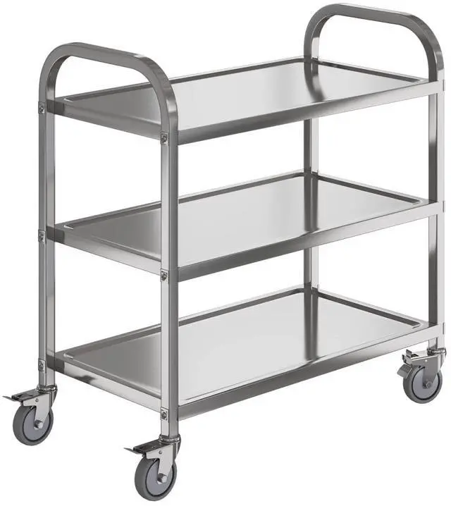 Main image of Amarite 3-Tier Commercial Grade Stainless Steel Cart, Heavy Duty 400 LBS Universal Brake Rolling Cart - Tall No-Bending Ergonomic Utility Cart, 29.5"x15.7"x37.4", Anti-Wobble Frame