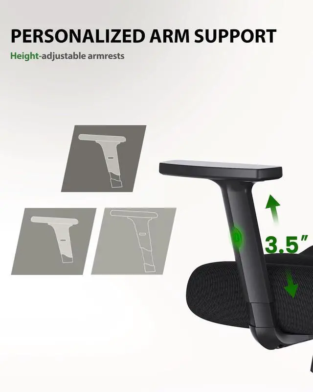 Alt view image 5 of 7 - Ergonomic Office Chair Ergonomic Gaming Chair with Lumbar Support, 2D Headrest, Adjustable Armrests, Contoured Seat Cushion, Computer Desk Chair with Wheels for Home and Office