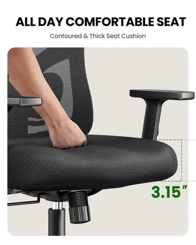 Alt view image 6 of 7 - Ergonomic Office Chair Ergonomic Gaming Chair with Lumbar Support, 2D Headrest, Adjustable Armrests, Contoured Seat Cushion, Computer Desk Chair with Wheels for Home and Office
