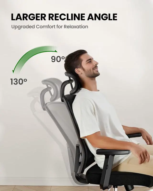 Alt view image 7 of 7 - Ergonomic Office Chair Ergonomic Gaming Chair with Lumbar Support, 2D Headrest, Adjustable Armrests, Contoured Seat Cushion, Computer Desk Chair with Wheels for Home and Office