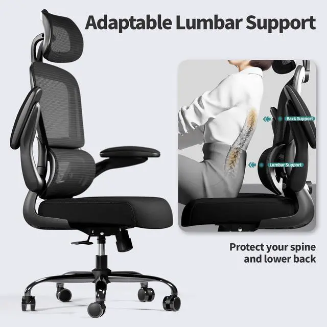 Alt view image 6 of 7 - Office Chair Ergonomic Desk Chair, 330 LBS Home Mesh Office Desk Chairs with Wheels, Comfortable Gaming Chairs (Black)