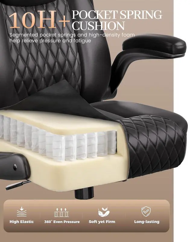 Alt view image 5 of 7 - Mid-Back Office Chair, Ergonomic PU Desk Chair with Flip up Arms, Small Computer Gaming with Comfy Lumbar Support,Rocking Function,Sturdy Metal Base, Ink Black