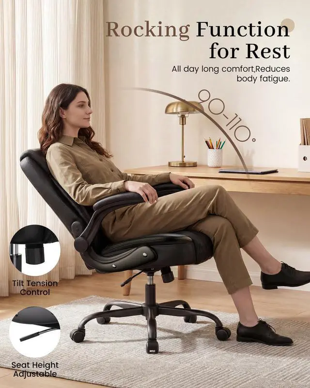 Alt view image 7 of 7 - Mid-Back Office Chair, Ergonomic PU Desk Chair with Flip up Arms, Small Computer Gaming with Comfy Lumbar Support,Rocking Function,Sturdy Metal Base, Ink Black