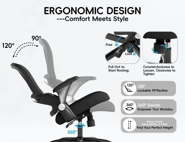 Alt view image 7 of 7 - Office Chair - Ergonomic Office Chair with Back Support, Home Office Desk Chairs, 330lbs Wide Seat Big and Tall Office Chairs, Comfy Desk Chair for Work, Study, Office, Gaming (Black)
