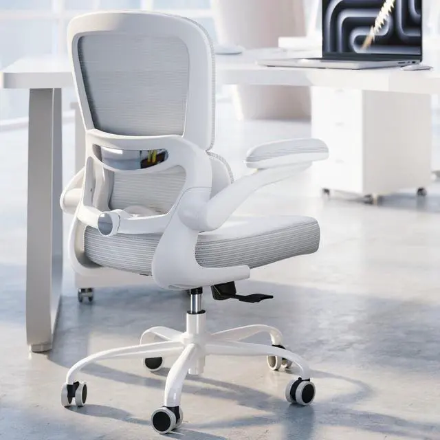 Main image of Ergonomic Office Chair - Desk Chair with Adjustable Lumbar Support Computer Chair - Mesh Comfy Chair with Flip-up Armrests - Gaming Chairs for Adults Home Office (Leather, White)