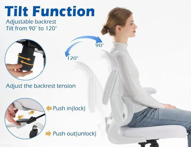 Alt view image 6 of 7 - Ergonomic Office Chair - Desk Chair with Adjustable Lumbar Support Computer Chair - Mesh Comfy Chair with Flip-up Armrests - Gaming Chairs for Adults Home Office (Leather, White)