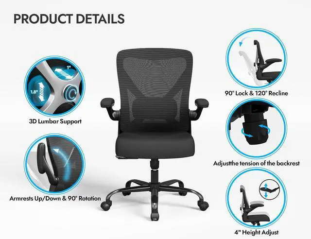 Alt view image 7 of 7 - Ergonomic Office Chair - X-Shaped Computer Desk Chairs Comfy, Mesh High-Back Gaming Chair with Adjustable Lumbar Support, Executive Task Chair for Adults, Comfortable for Long Hours