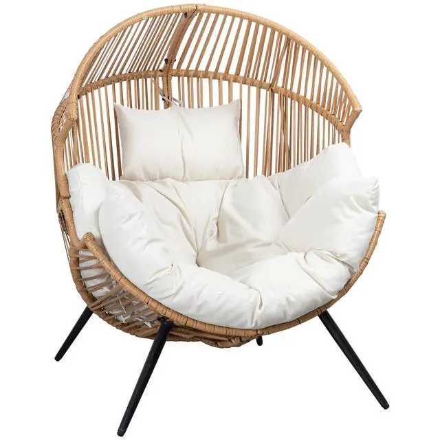 Alt view image 4 of 4 - Wicker Egg Chair Outdoor Rattan Patio Chair with Cushion,Oversized Patio Lounge Chairs with Cushion Egg Basket Chair, Egg Seat for Indoor Living Room Bedroom Outside Patio Backyard Balcony