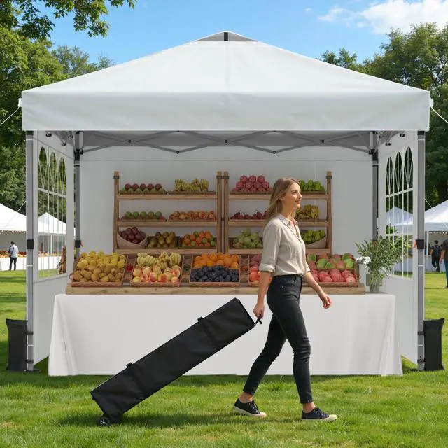 Main image of Pop Up Canopy Tent with Sidewalls, 10x10ft 10 Person Party Tent One Push Setup, Portable Gazebo Outdoor Sun Shade for Events, Parties, Camping, Commercial, Silver Coated Top, White