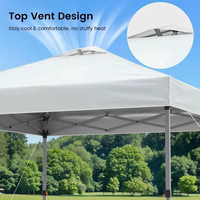 Alt view image 5 of 7 - Pop Up Canopy Tent with Sidewalls, 10x10ft 10 Person Party Tent One Push Setup, Portable Gazebo Outdoor Sun Shade for Events, Parties, Camping, Commercial, Silver Coated Top, White