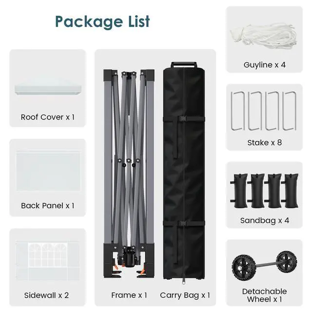 Alt view image 6 of 7 - Pop Up Canopy Tent with Sidewalls, 10x10ft 10 Person Party Tent One Push Setup, Portable Gazebo Outdoor Sun Shade for Events, Parties, Camping, Commercial, Silver Coated Top, White