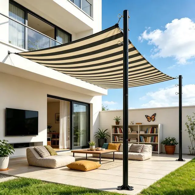 Main image of 2 Pack 12 Ft Shade Sail Poles, Heavy Duty Metal Outdoor Support Post Kit, Rust-Resistant Shade Sail Support Poles, Adjustable Metal Sun Shade Poles for Patios, Courtyards, Backyards and Gardens