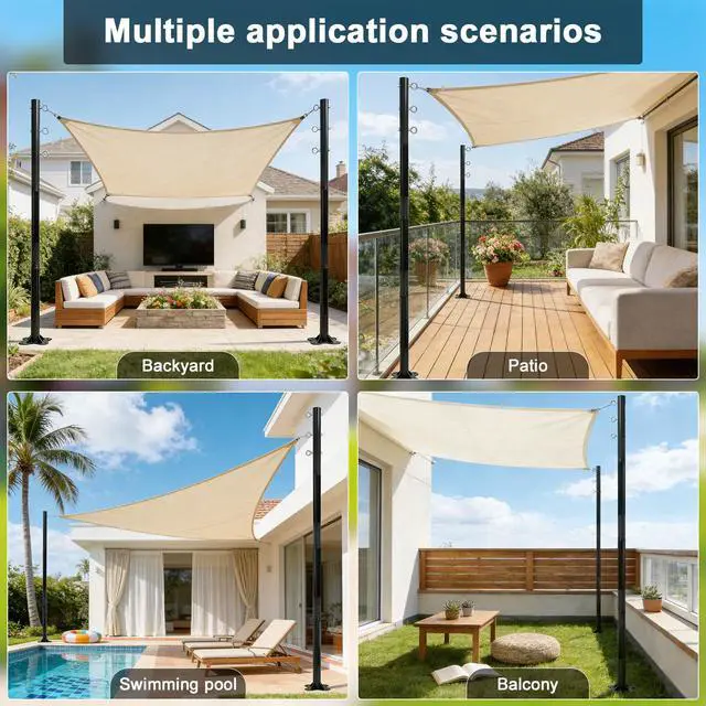 Alt view image 2 of 7 - 2 Pack 12 Ft Shade Sail Poles, Heavy Duty Metal Outdoor Support Post Kit, Rust-Resistant Shade Sail Support Poles, Adjustable Metal Sun Shade Poles for Patios, Courtyards, Backyards and Gardens