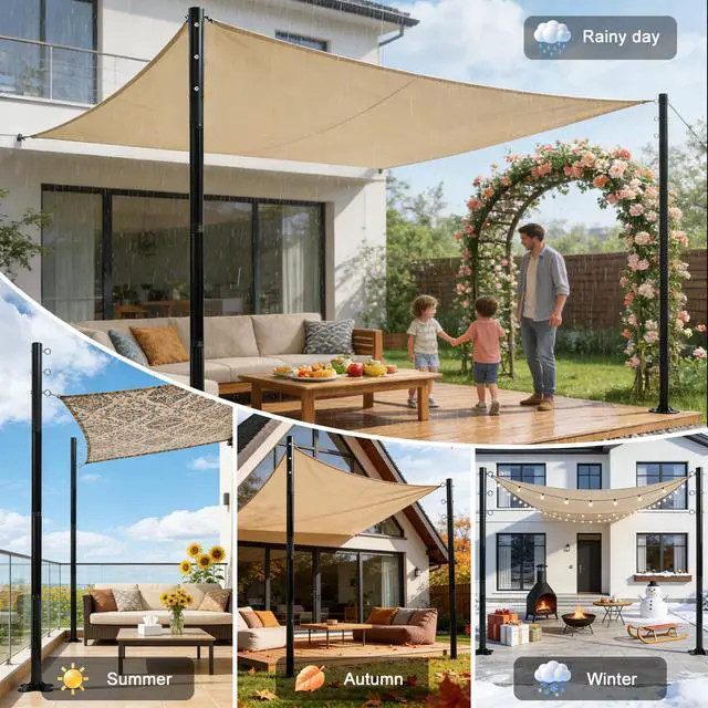 Alt view image 6 of 7 - 2 Pack 12 Ft Shade Sail Poles, Heavy Duty Metal Outdoor Support Post Kit, Rust-Resistant Shade Sail Support Poles, Adjustable Metal Sun Shade Poles for Patios, Courtyards, Backyards and Gardens