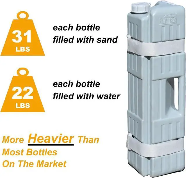 Alt view image 4 of 6 - USA 4-Pack Universal Upgraded Commercial Canopy Weights - Leg Weight Bottles for Pop Up Canopy Tents,Gazebos&Shelters - Easy Wrap-Around Hook&Loop Installation,Multi-Fill:Water,Sand,Gravel&More