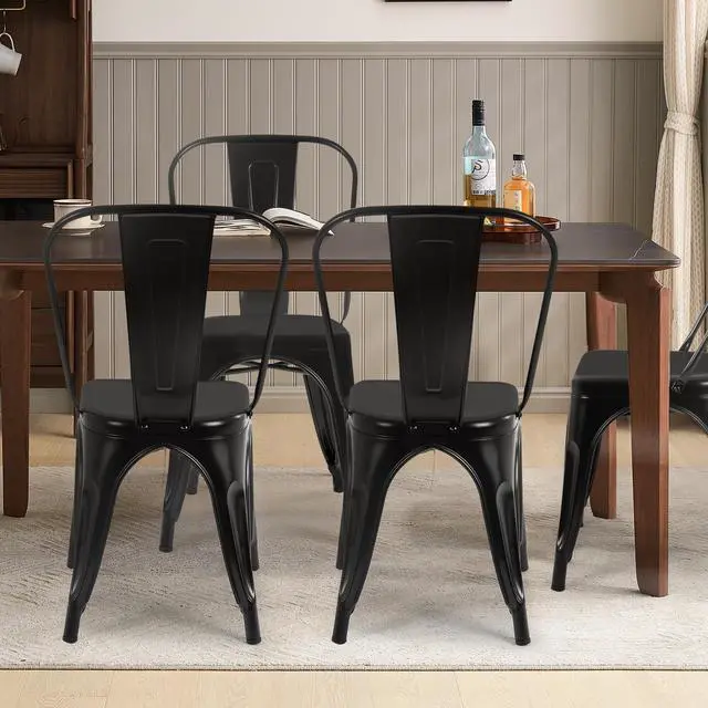 Alt view image 2 of 6 - | Metal Dining Chairs | Set of 4 | Black | Stackable Tolix Side Chairs with Backrest | Scratch-Resistant | Non-Slip Feet | Indoor/Outdoor Use | 330 lbs Capacity | for Kitchen & Restaurant