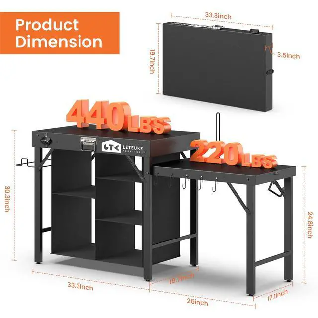 Alt view image 3 of 7 - Grill Table for Blackstone Griddle, Portable Foldable Grill Table with Storage Fits Ninja, Blackstone Griddle Stand for Outdoor Camping, Picnic, Garden, Patio, Dining, BBQ, Party