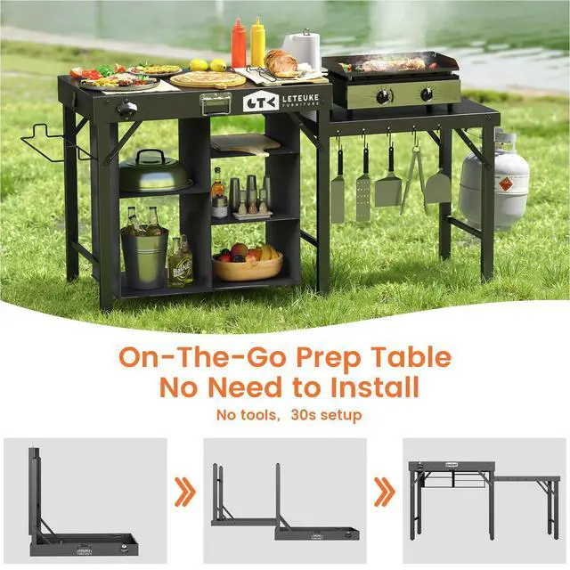 Alt view image 2 of 7 - Grill Table for Blackstone Griddle, Portable Foldable Grill Table with Storage Fits Ninja, Blackstone Griddle Stand for Outdoor Camping, Picnic, Garden, Patio, Dining, BBQ, Party