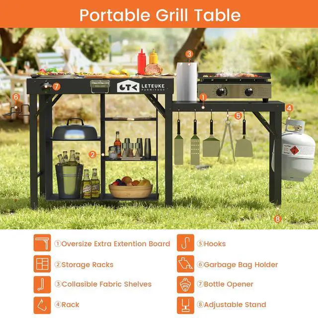 Alt view image 6 of 7 - Grill Table for Blackstone Griddle, Portable Foldable Grill Table with Storage Fits Ninja, Blackstone Griddle Stand for Outdoor Camping, Picnic, Garden, Patio, Dining, BBQ, Party