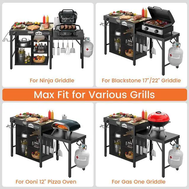 Alt view image 5 of 7 - Grill Table for Blackstone Griddle, Portable Foldable Grill Table with Storage Fits Ninja, Blackstone Griddle Stand for Outdoor Camping, Picnic, Garden, Patio, Dining, BBQ, Party