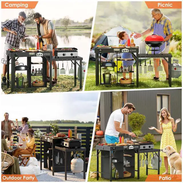 Alt view image 7 of 7 - Grill Table for Blackstone Griddle, Portable Foldable Grill Table with Storage Fits Ninja, Blackstone Griddle Stand for Outdoor Camping, Picnic, Garden, Patio, Dining, BBQ, Party