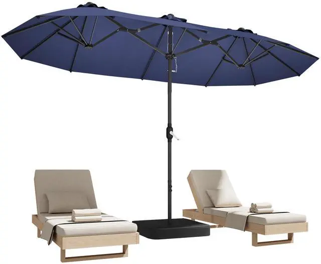 Main image of 15ft Patio Umbrella with Base,Large Outdoor Double-Sided Rectangle Umbrella with Crank Handle, Market Umbrella for Poolside Garden Deck Backyard Beach Pools, Navy Blue