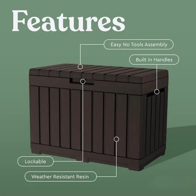 Alt view image 3 of 5 - Kentwood 50 Gallon Resin Deck Box-Organization and Storage for Patio Cushions, Throw Pillows and Garden Tools, Brown
