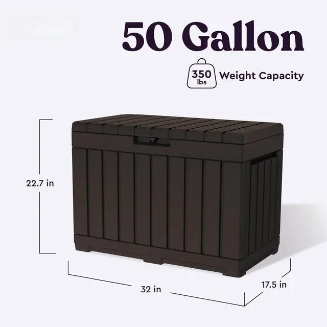 Alt view image 2 of 5 - Kentwood 50 Gallon Resin Deck Box-Organization and Storage for Patio Cushions, Throw Pillows and Garden Tools, Brown