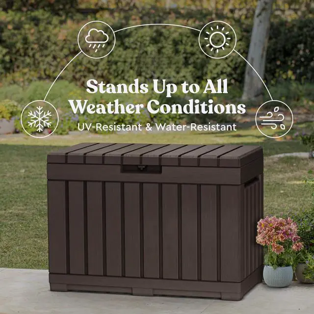 Alt view image 5 of 5 - Kentwood 50 Gallon Resin Deck Box-Organization and Storage for Patio Cushions, Throw Pillows and Garden Tools, Brown
