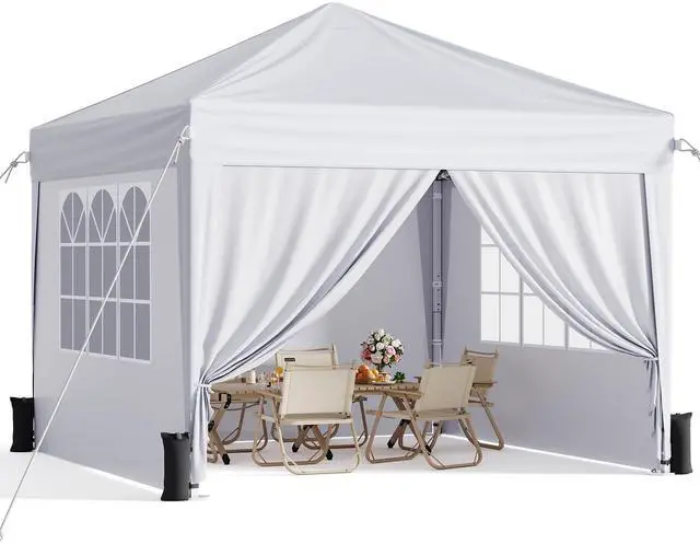 Main image of 10x10 Pop Up Canopy with Sidewalls, Instant Portable Canopy Tent with Carry Bag for Commercial Events, Camping, Parties - White
