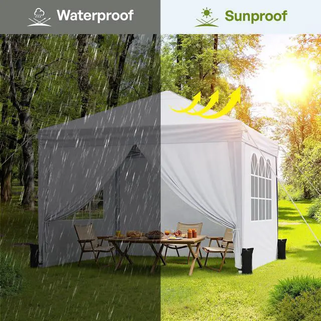 Alt view image 5 of 7 - 10x10 Pop Up Canopy with Sidewalls, Instant Portable Canopy Tent with Carry Bag for Commercial Events, Camping, Parties - White