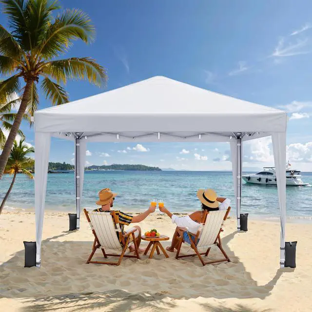 Alt view image 6 of 7 - 10x10 Pop Up Canopy with Sidewalls, Instant Portable Canopy Tent with Carry Bag for Commercial Events, Camping, Parties - White
