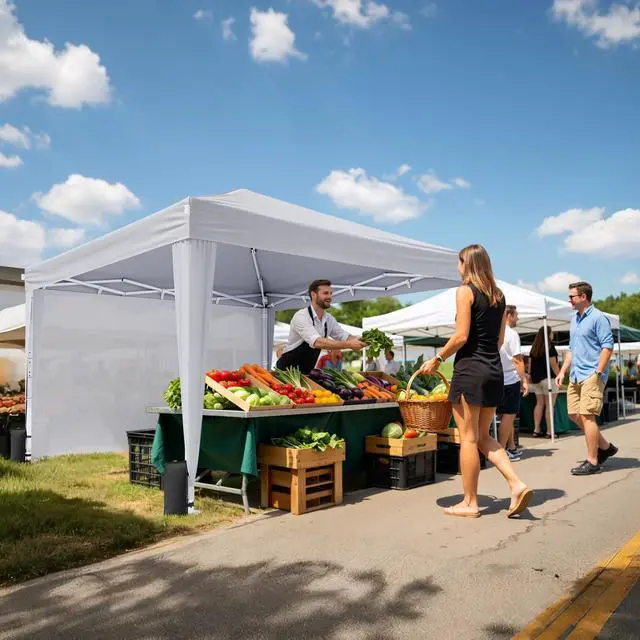Alt view image 7 of 7 - 10x10 Pop Up Canopy with Sidewalls, Instant Portable Canopy Tent with Carry Bag for Commercial Events, Camping, Parties - White
