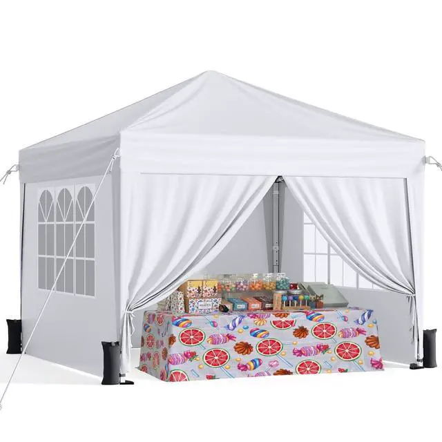 Main image of 10x10 Pop Up Canopy with Sidewalls, One Push Instant Canopy Tent with Carry Bag for Events, Parties, Beach, Camping - White/Clear